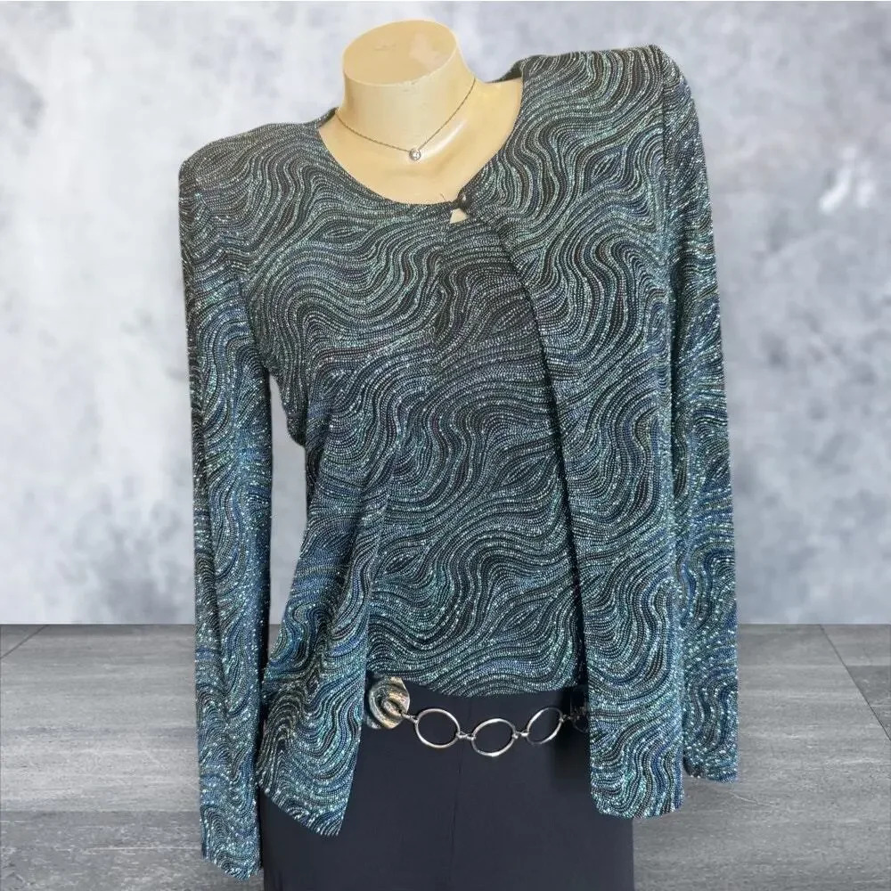 Vintage 90s Y2K Women’s Blue Sparkly Cardigan & Top